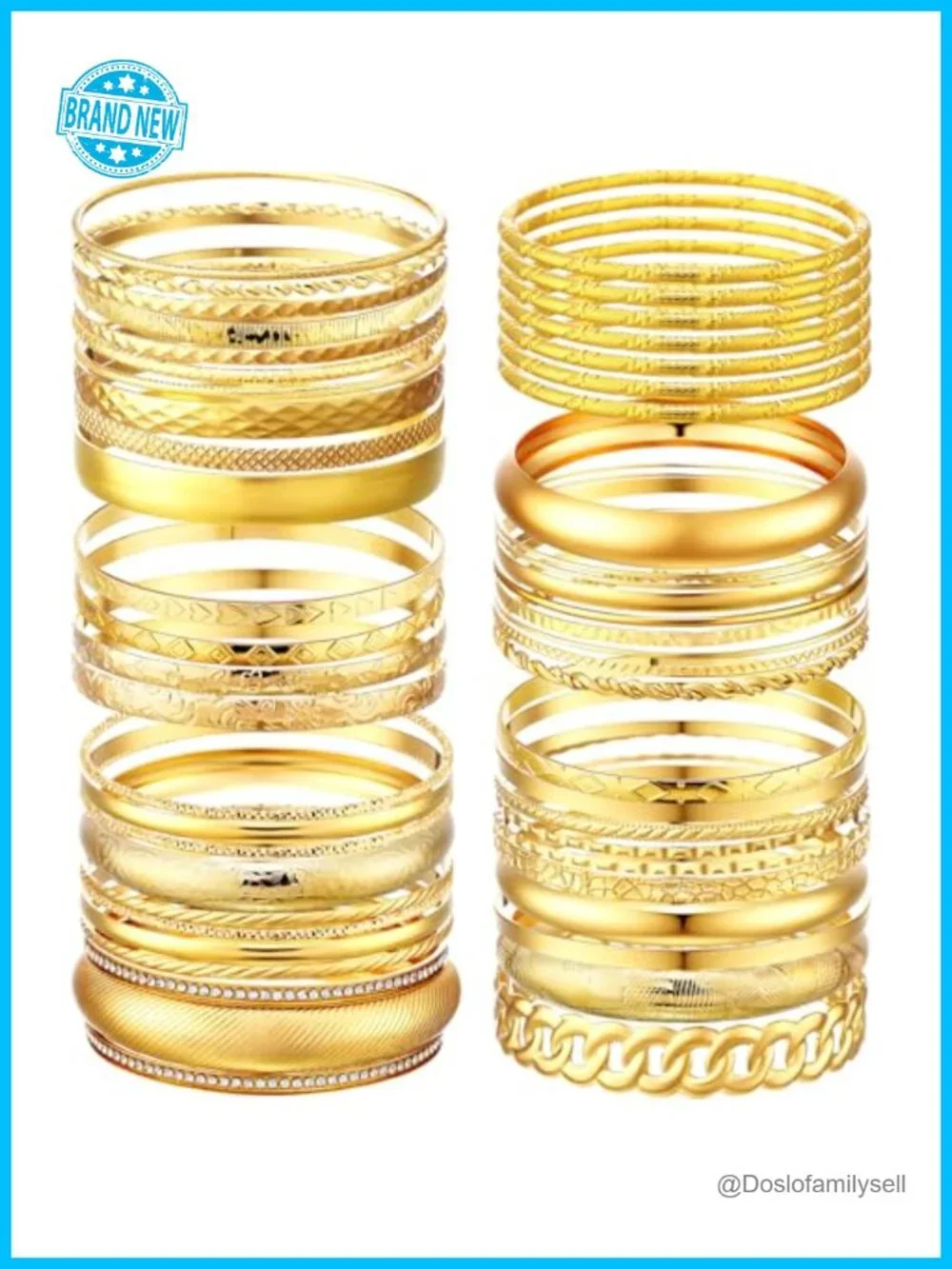 50 Pcs Gold Plated Multi Stackable Bangle Bracelets Set for Women